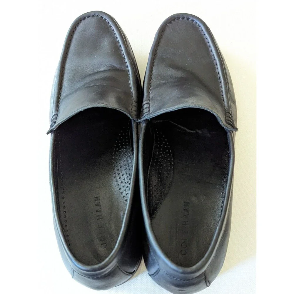 Cole Haan Mens Black Leather Loafers Dress Shoes sz 9M Skid Resistant Slip on